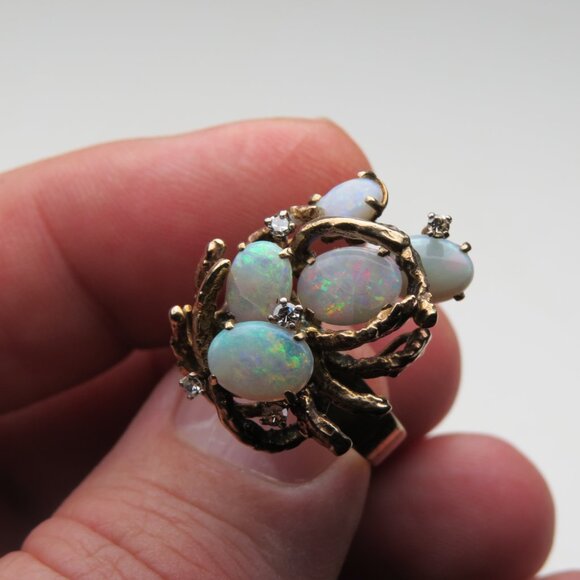$7800 14k Diamond Opal Vintage Ring - Picture 5 of 6